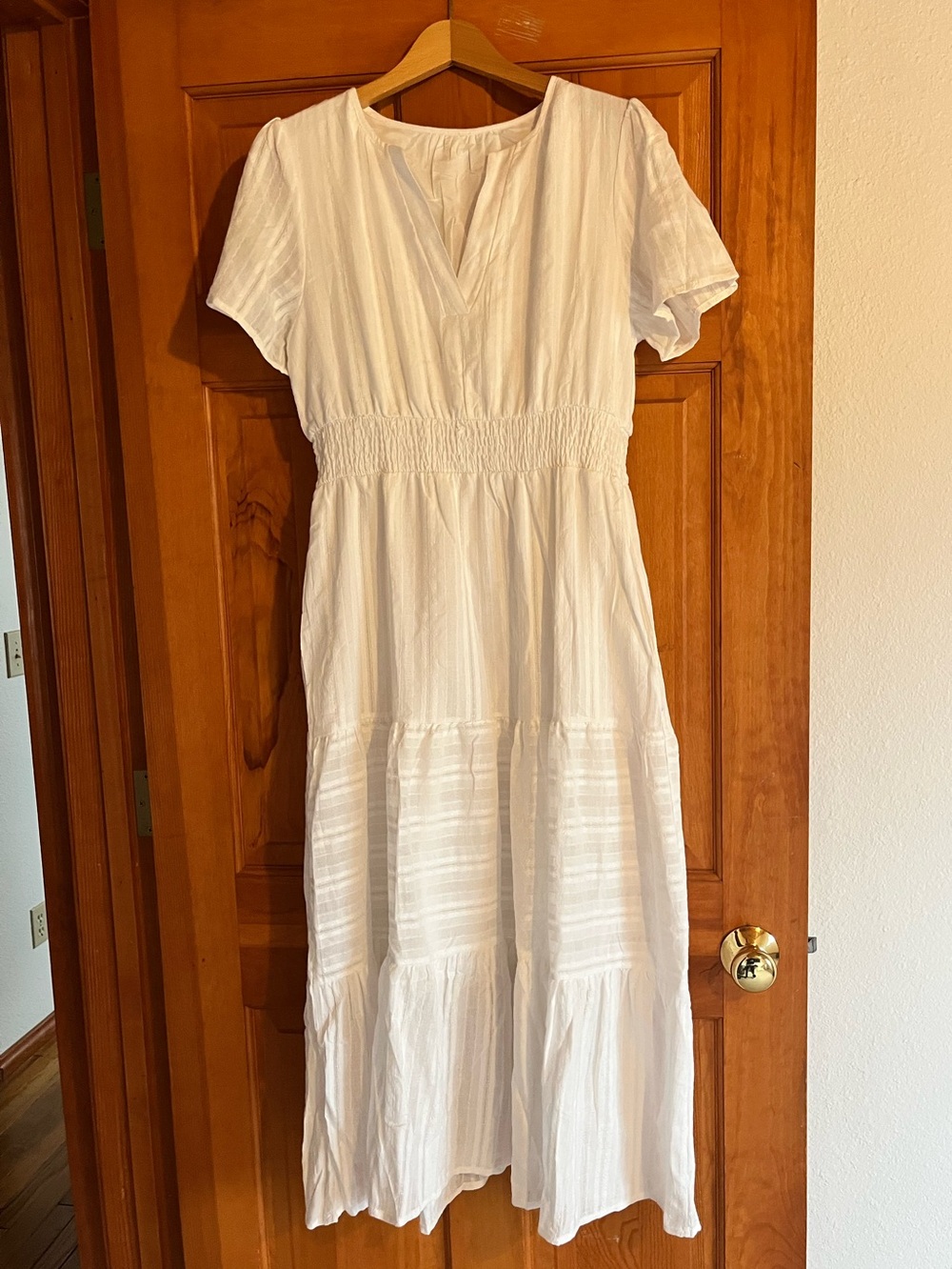 White Smocked Waist Tiered Maxi Dress